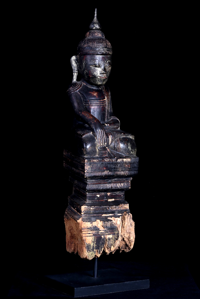 Extremely Rare 18C Wood Burmese Shan Buddha #A046